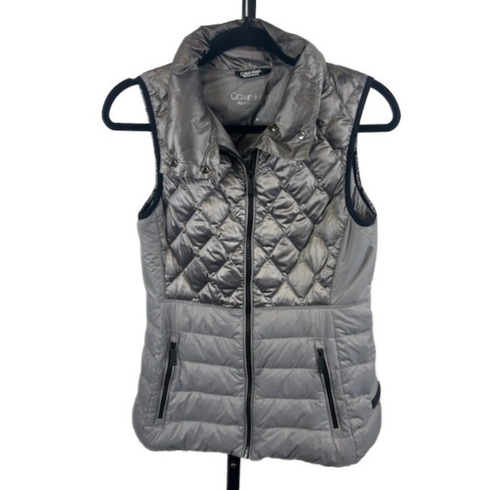 Calvin Klein Performance Down Puffer Vest Women's Size XS Quilted Pewter Gray